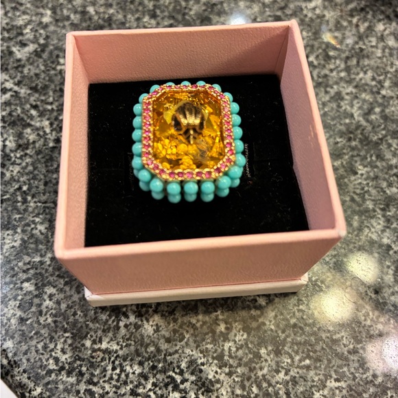 Kurt Geiger Gold and Turquoise Ring, size 6-6.5. - Picture 5 of 11